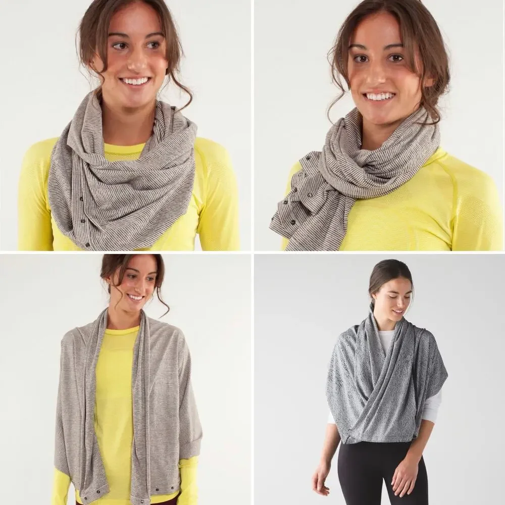 Lululemon Vinyasa Wrap multiway scarf gray white mini stripe